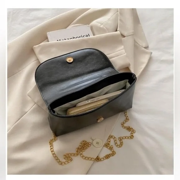 Women's Black Shaped Leather Purse w/Safety Pin “Handle” & Detachable Strap NWWT - Picture 2 of 7